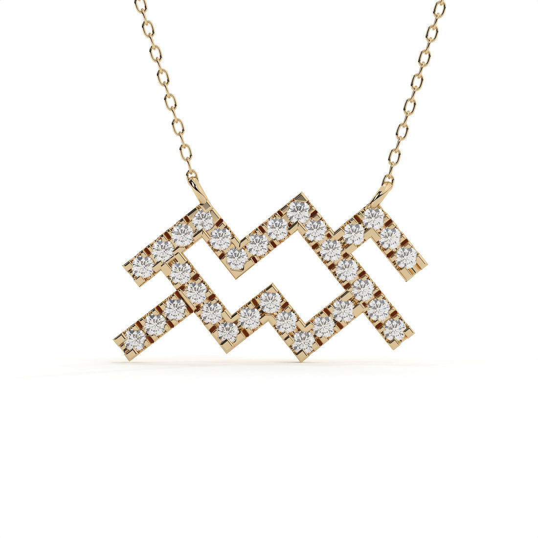 0.88 carat round cut lab grown diamond Aquarius zodiac pendant in yellow gold with a fine matching chain.