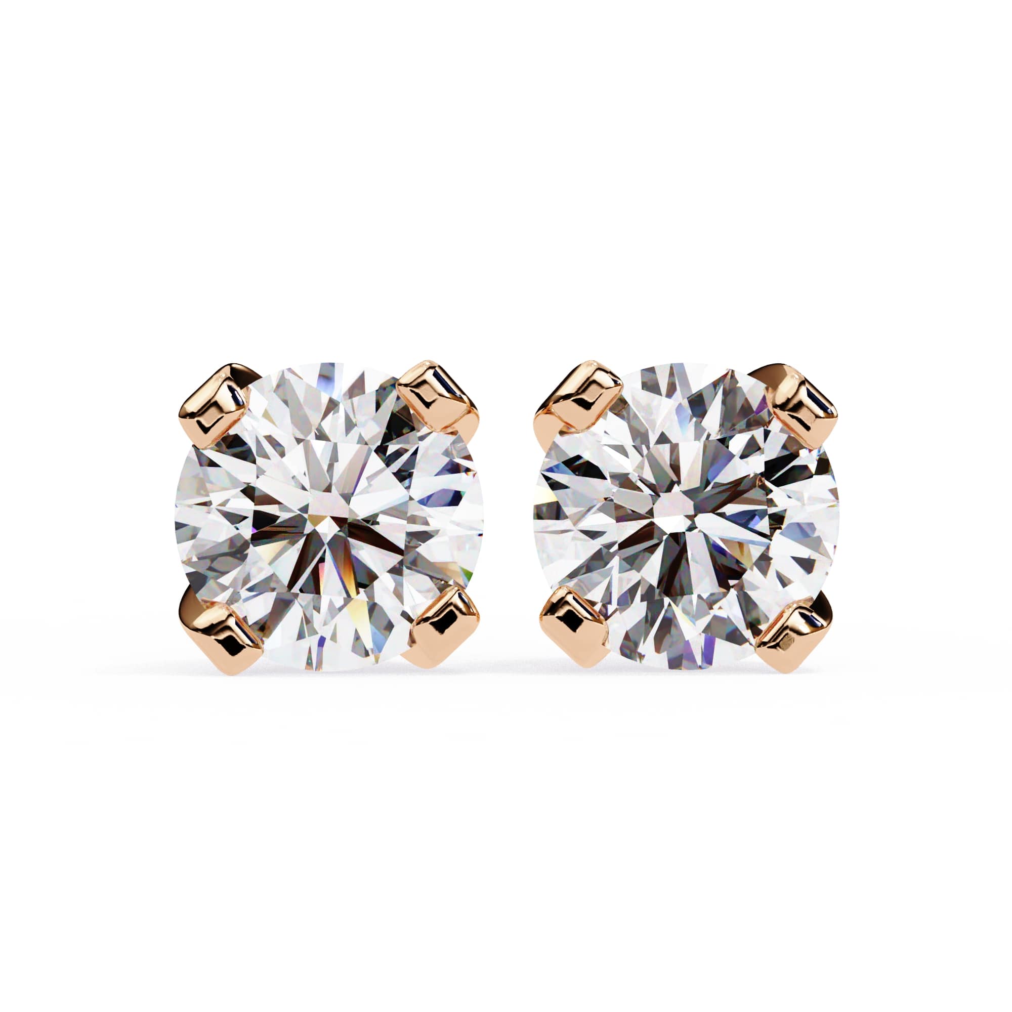 Round Brilliant Diamond Studs 4-Prong Basket Setting with double claw