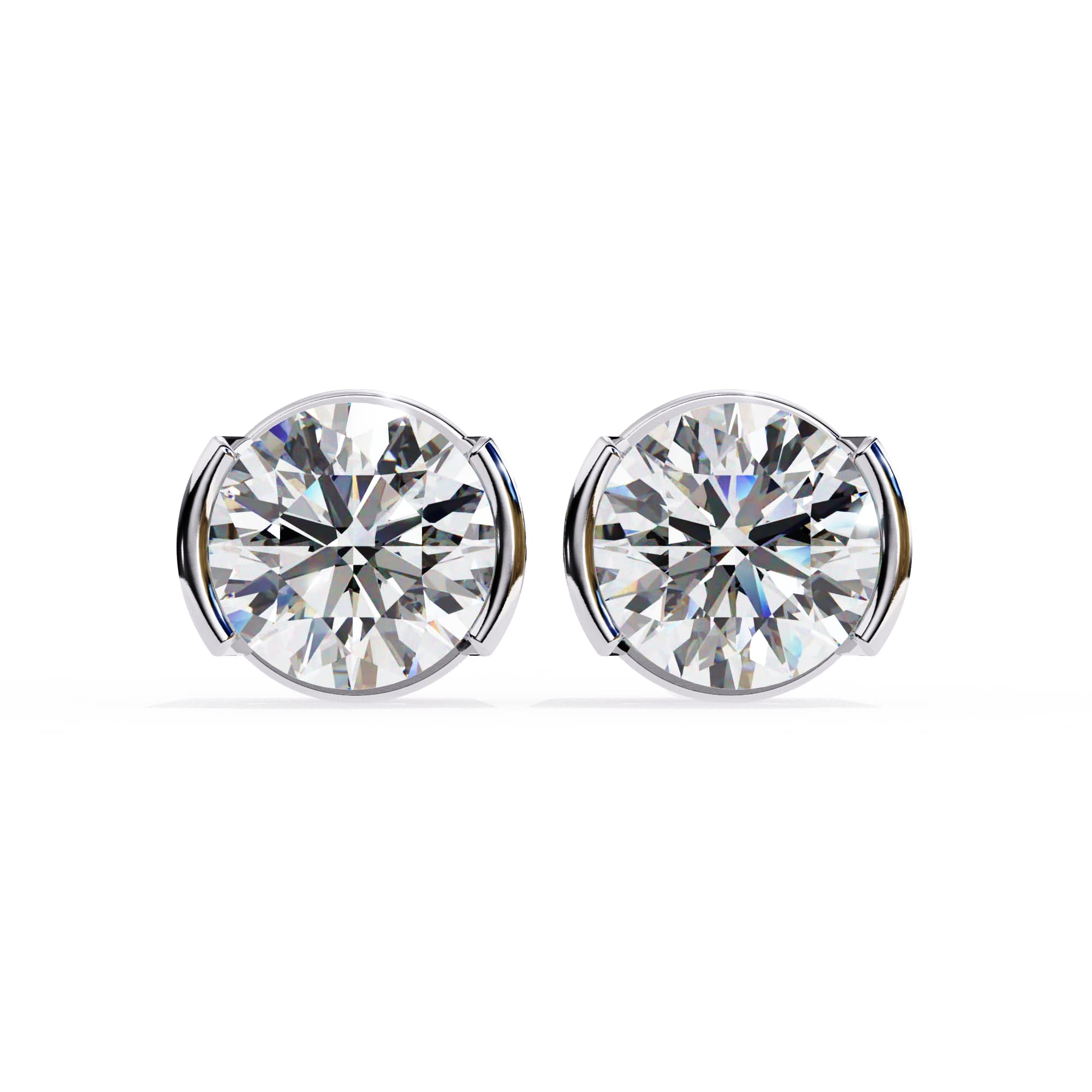 Round stud half bezel earrings