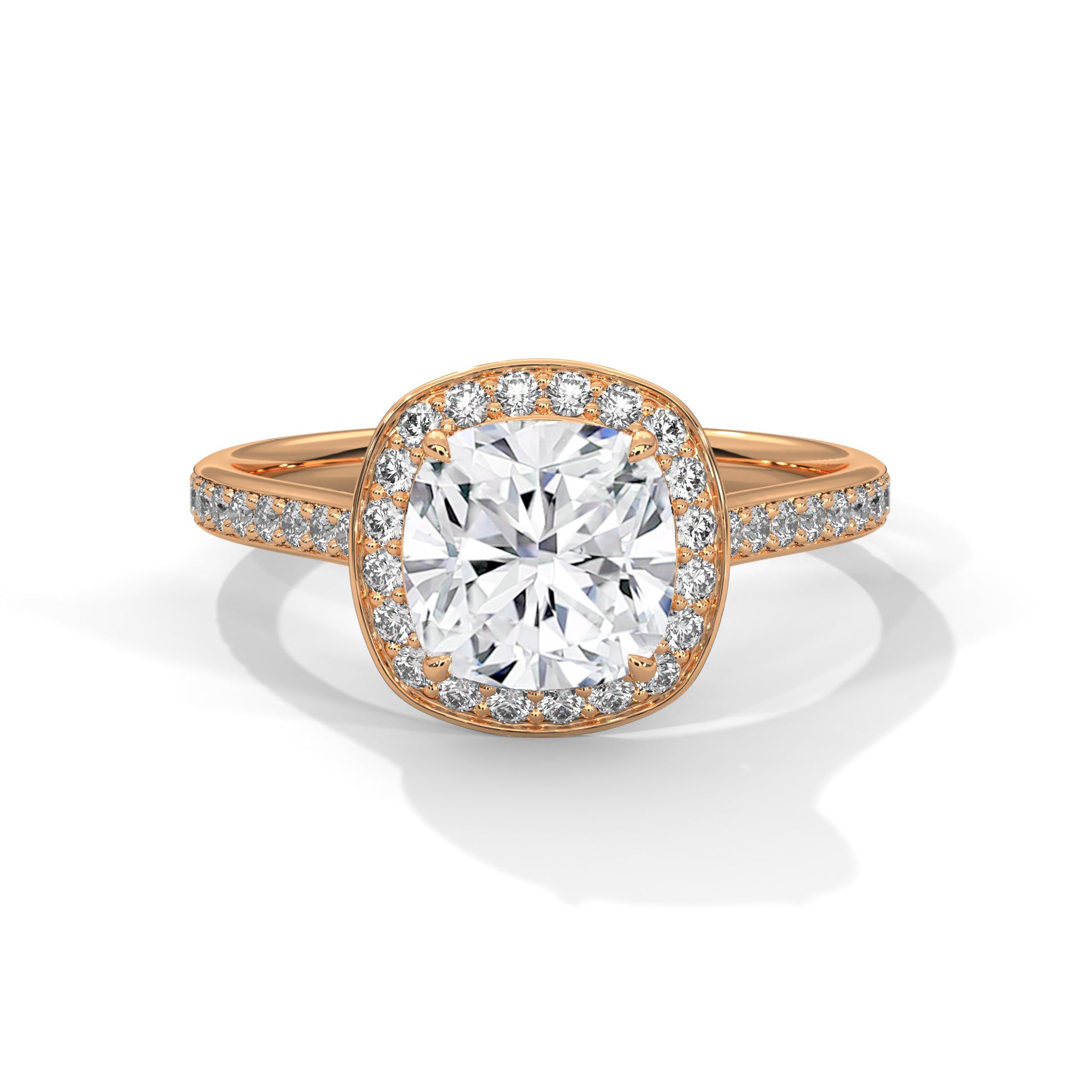 Cushion Solitaire Diamond Ring With Halo Setting