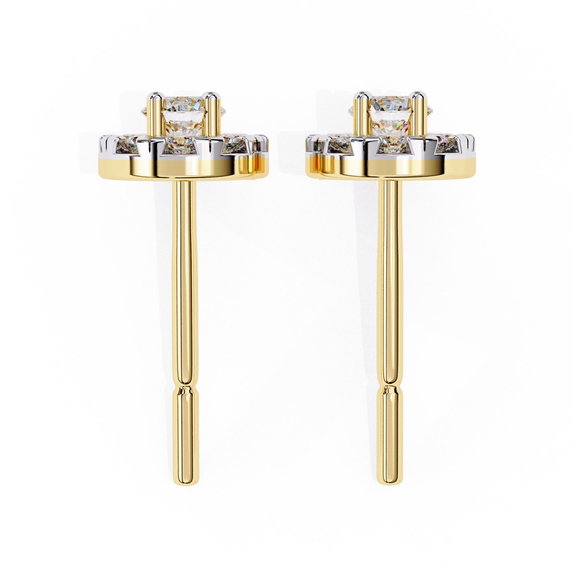 Round Brilliant Cluster Diamond Stud Earrings Halo Style