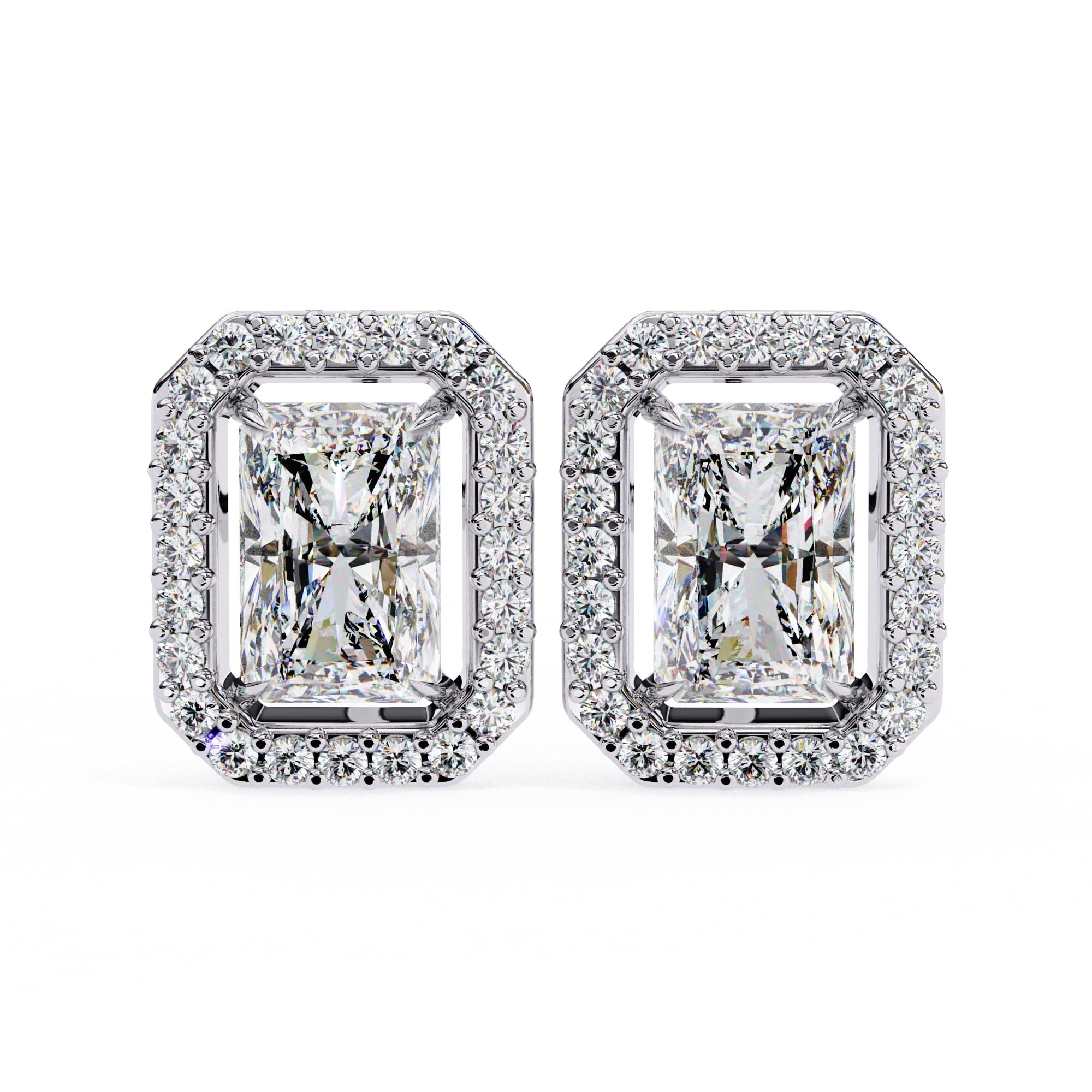 Radiant Diamond Stud Earrings Halo Style