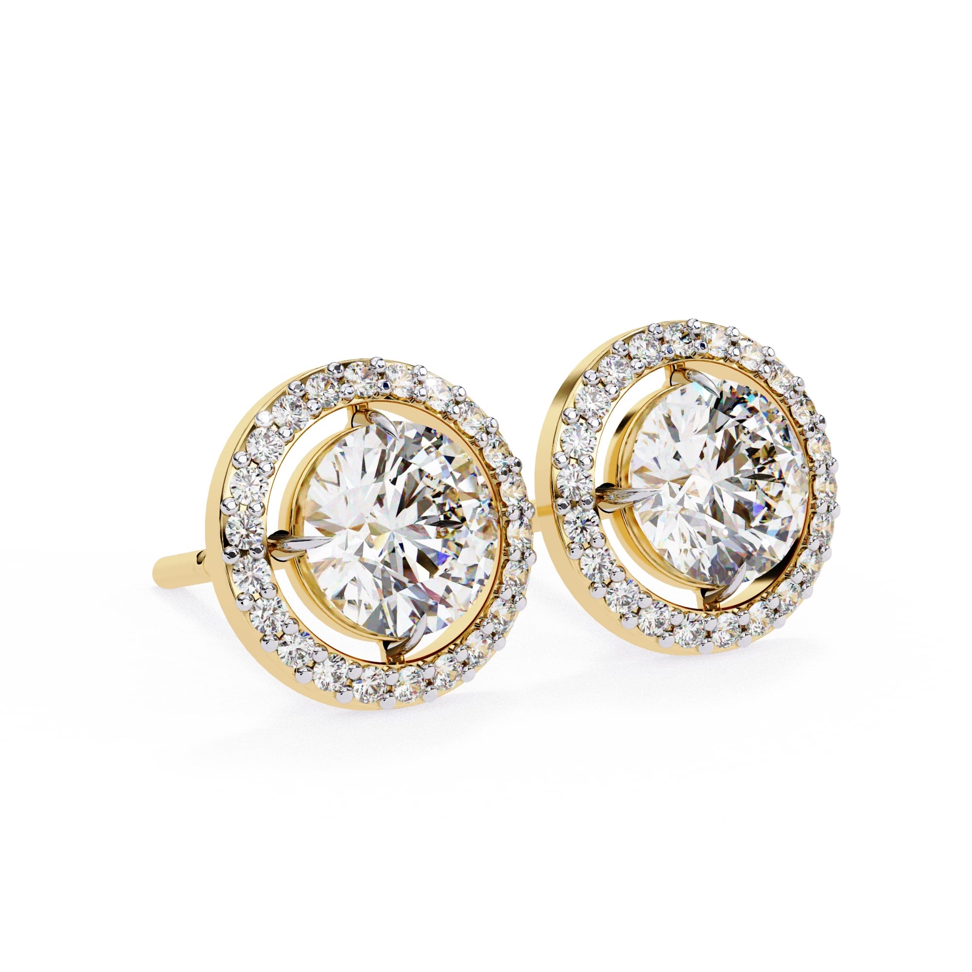 Round Cut Halo Diamond Stud Earrings
