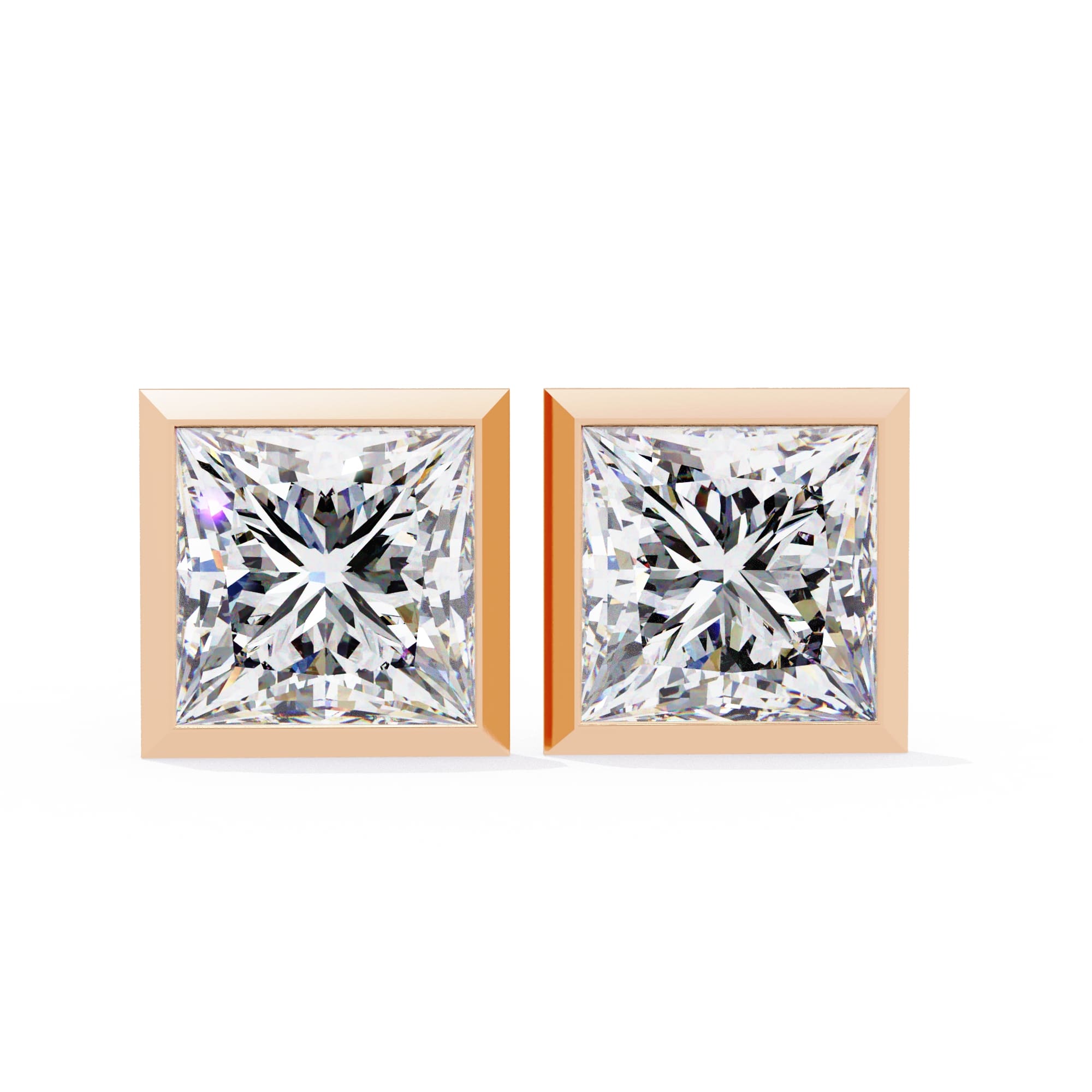 Bezel Set Princess Diamond Stud Earrings
