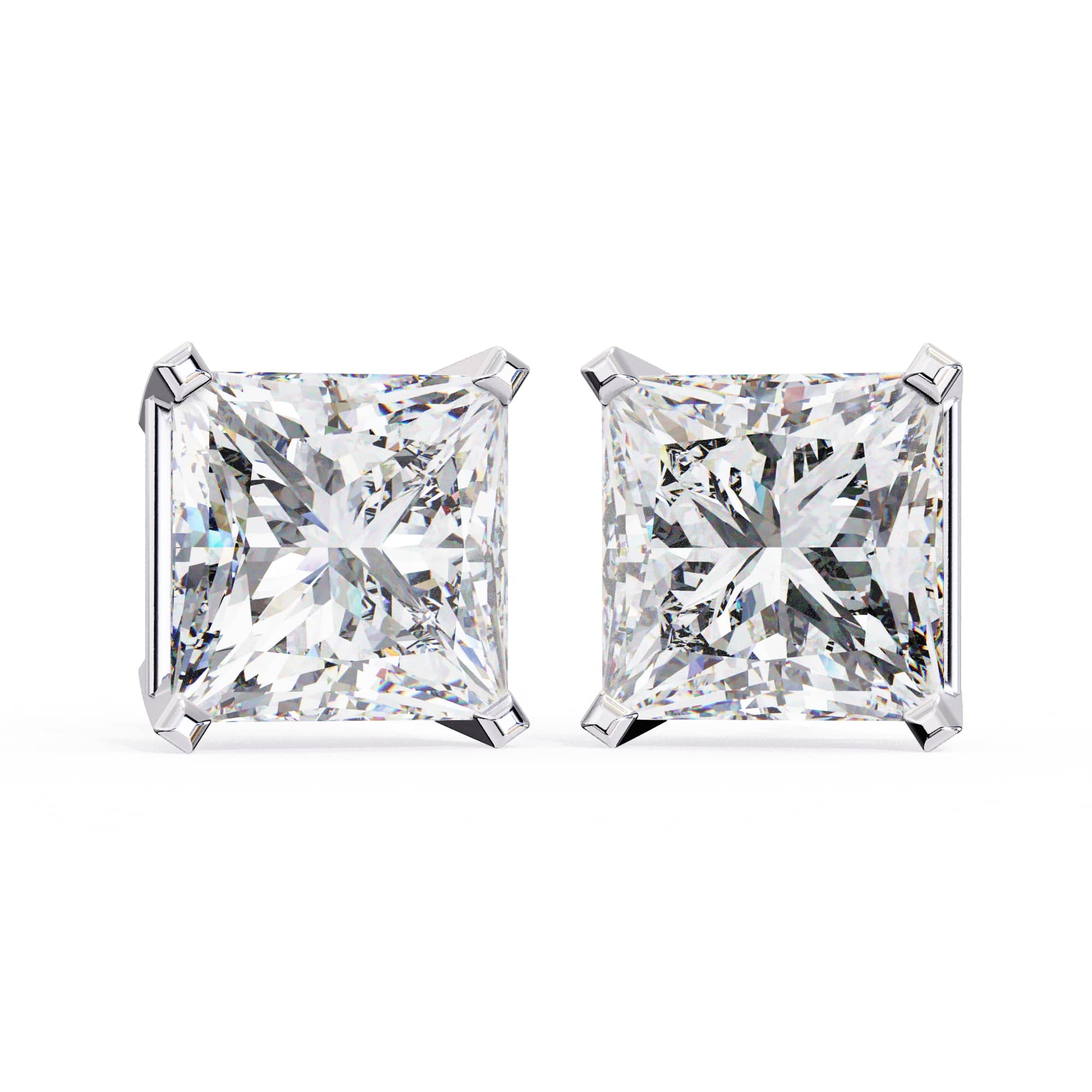 Princess Cut Stud with V Prong Setting