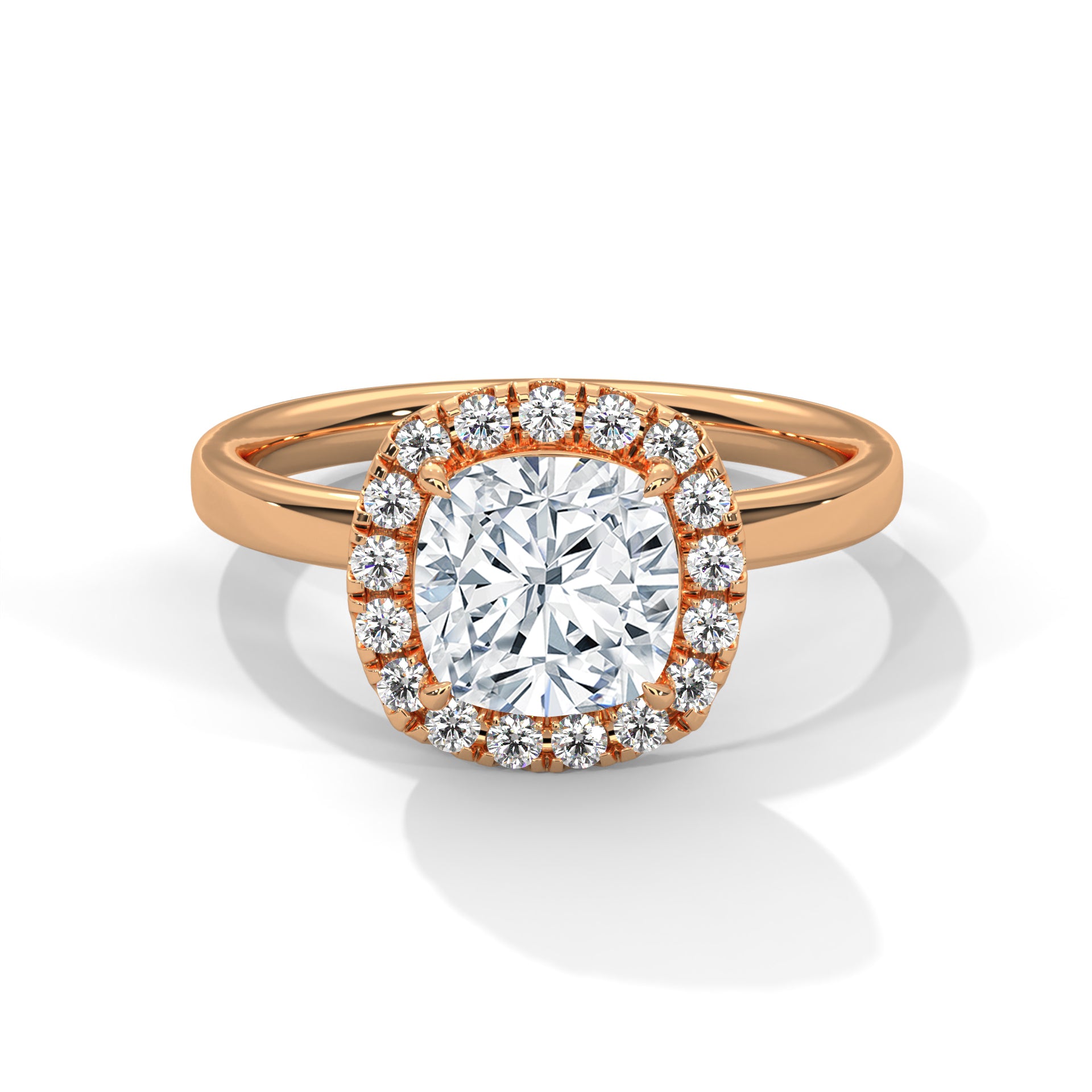 Cushion Cut Halo Diamond Solitaire Engagement Ring