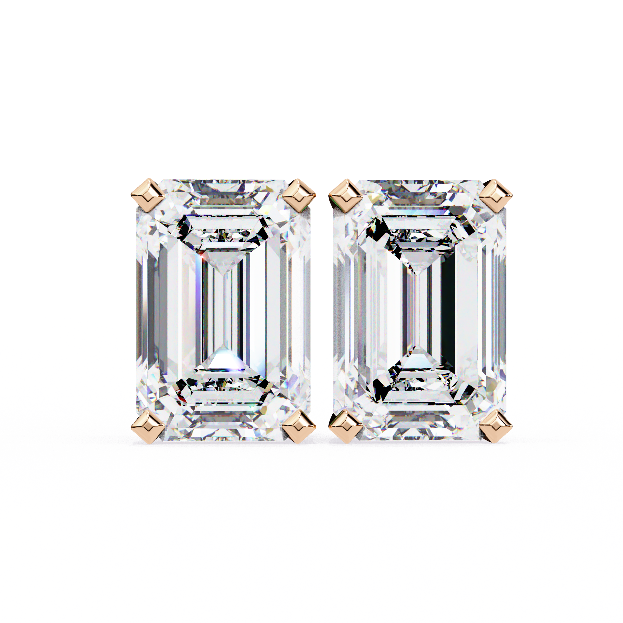 Emerald Cut Stud with V Prong Setting