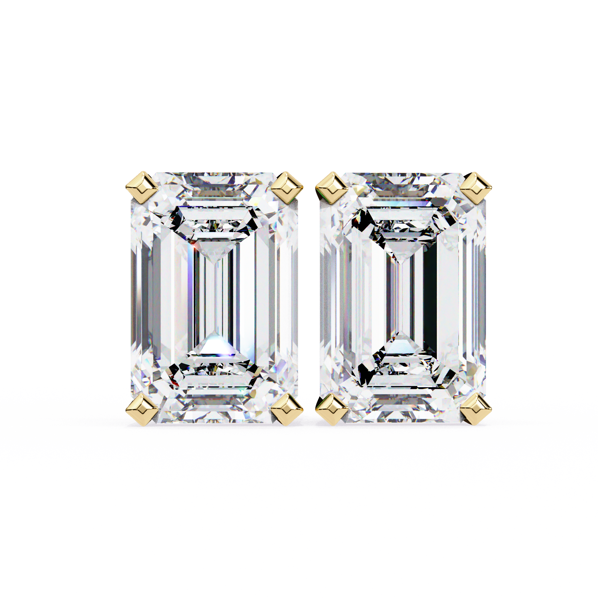 Emerald Cut Stud with V Prong Setting