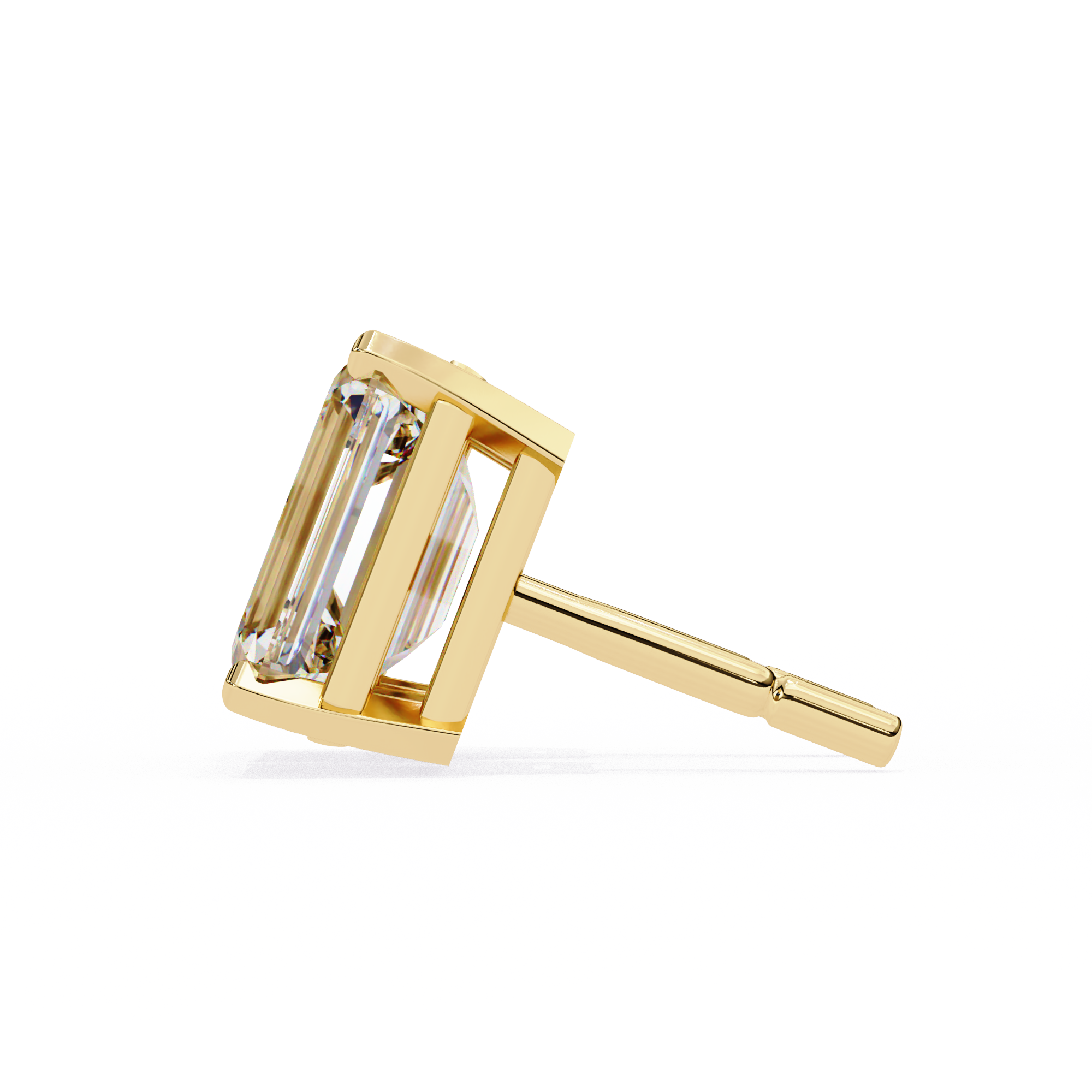 Emerald Cut Stud with V Prong Setting