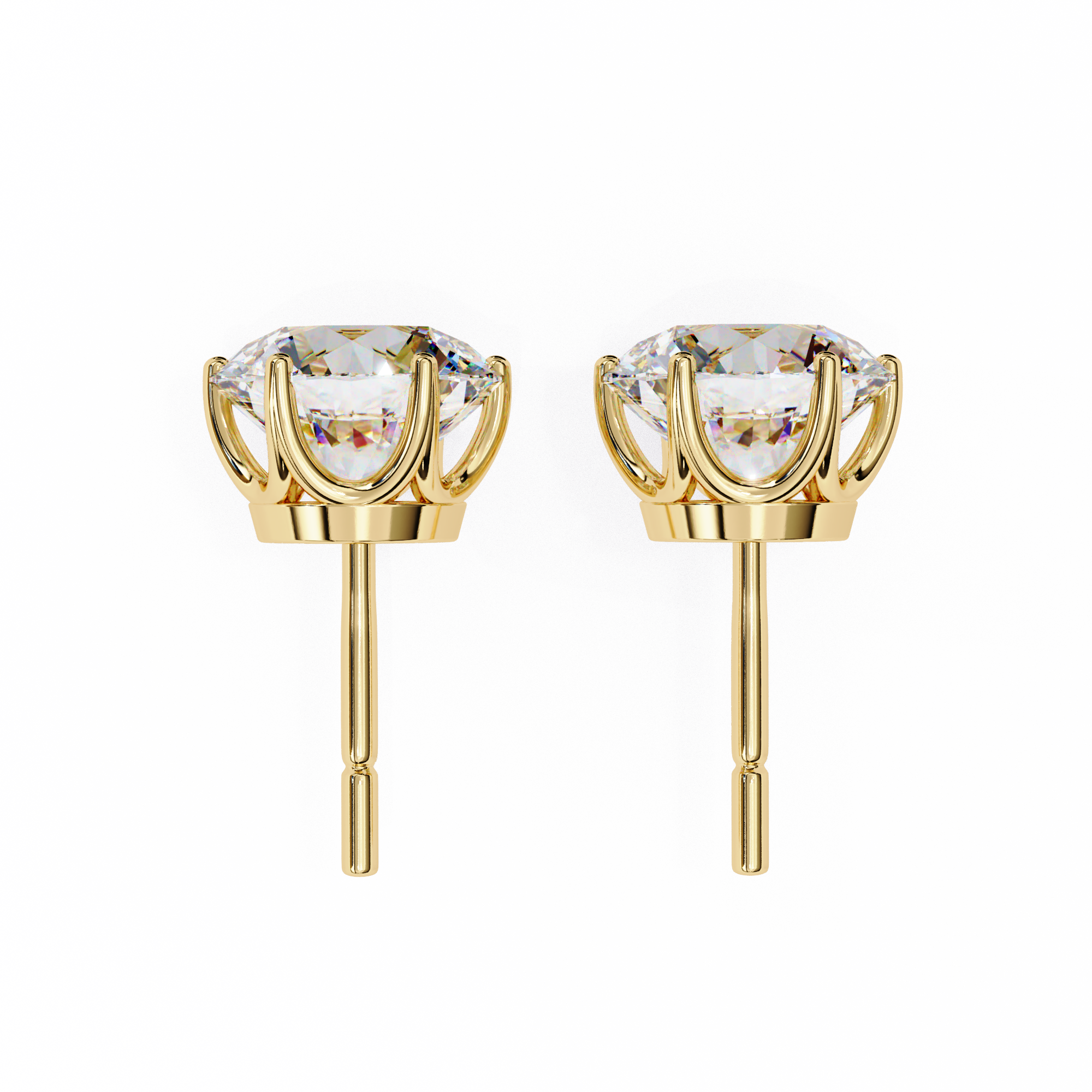Round Diamond Stud Earrings 6-Prong Basket Setting