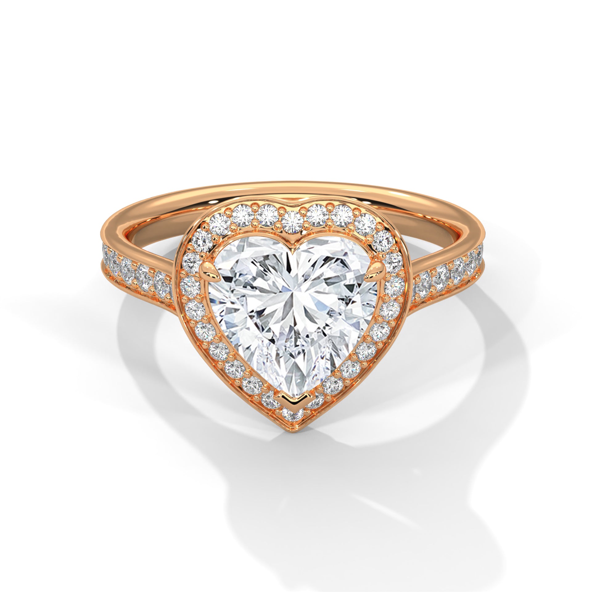 Unique Heart Cut Lab Diamond Halo Solitaire Ring