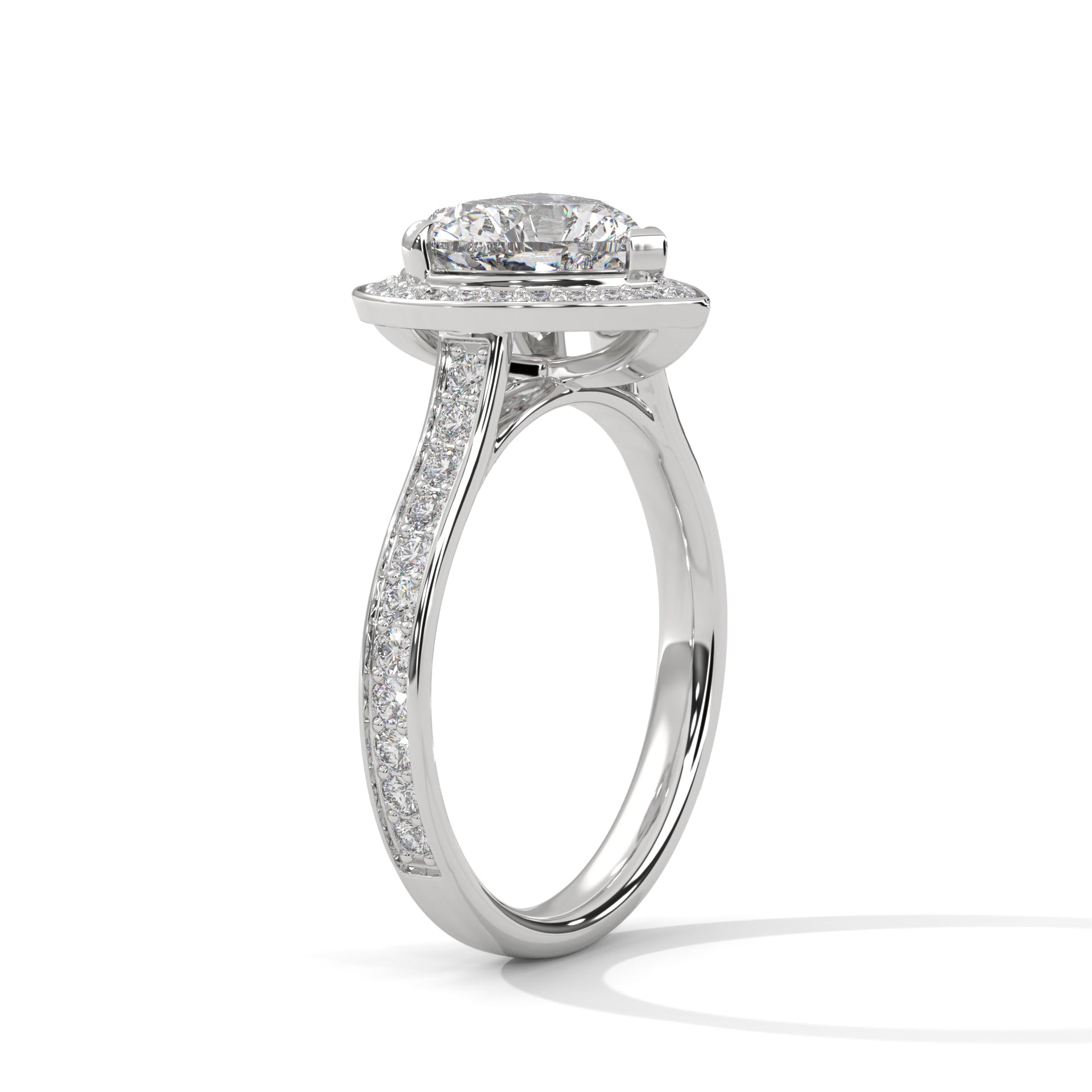 Unique Heart Cut Lab Diamond Halo Solitaire Ring
