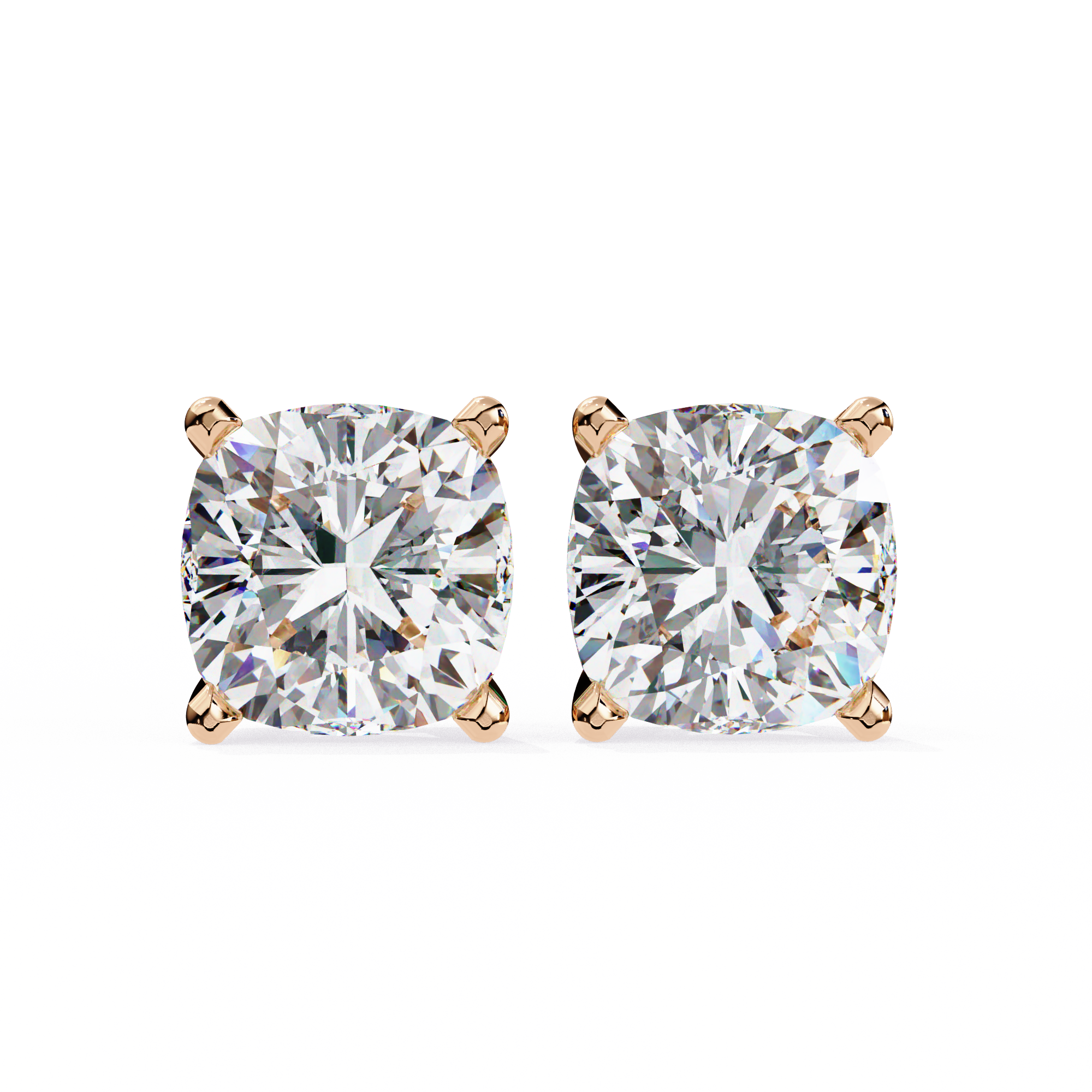 Cushion Diamond Stud Earrings 4-Prong Basket Setting