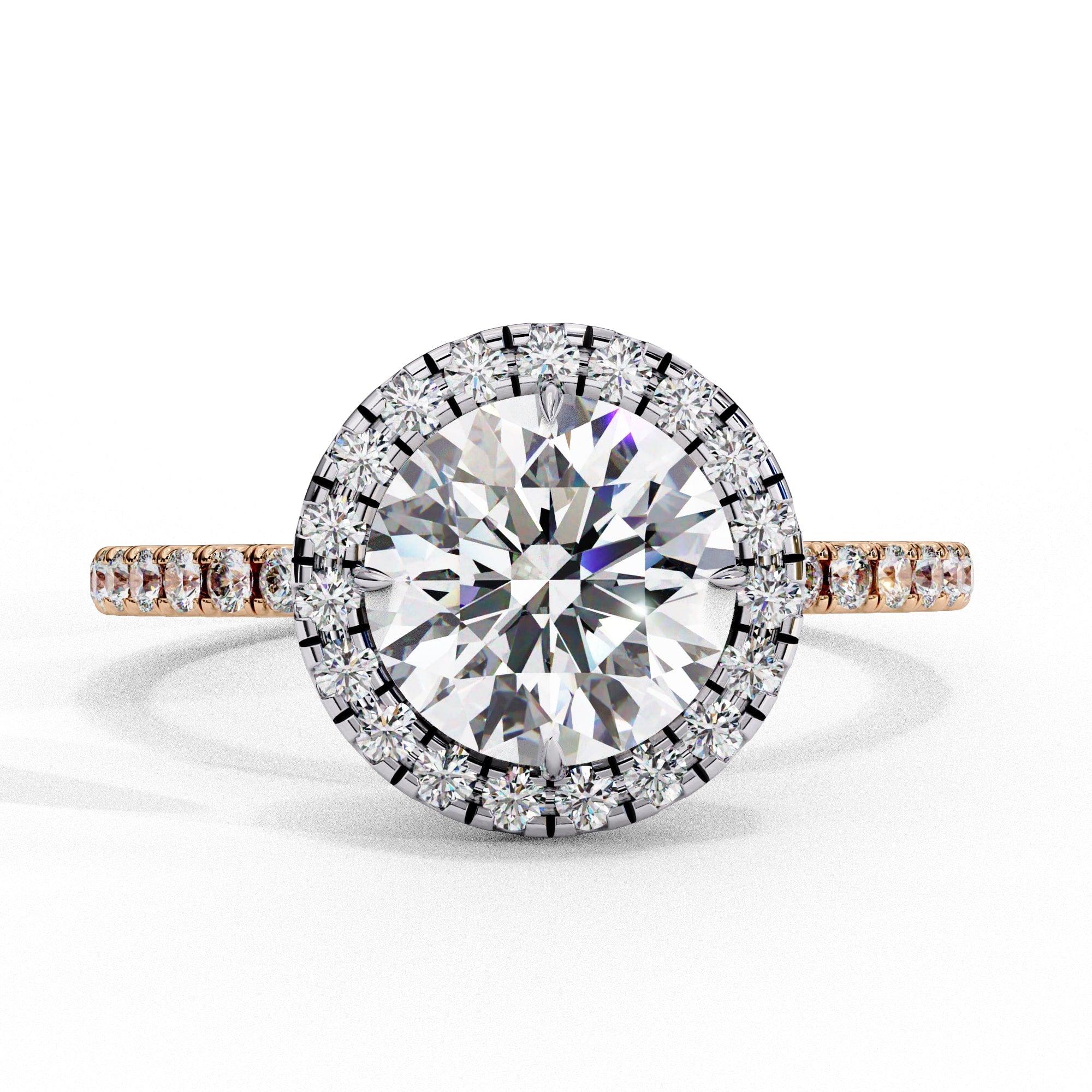 Halo Solitaire Engagement Ring With Round Cut Diamond