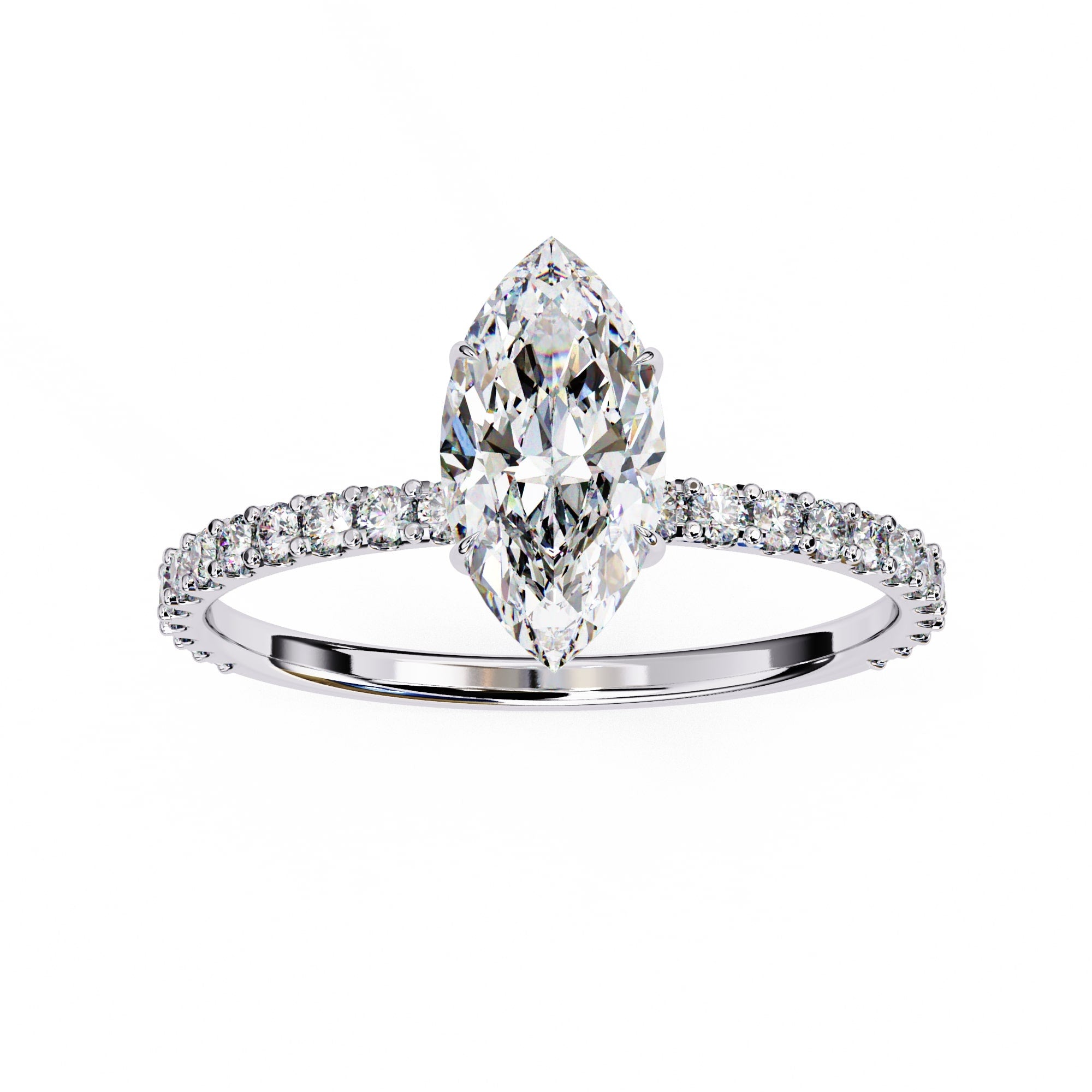 Marquise Diamond Solitaire Accent Engagement Ring