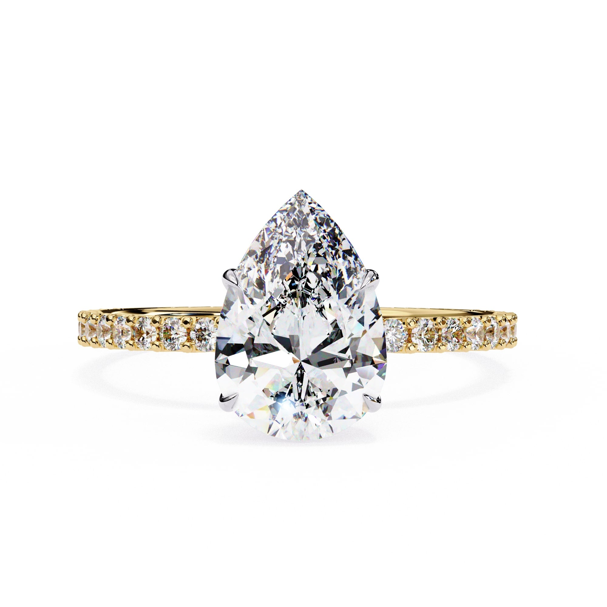 Pear Diamond Solitaire Accent Engagement Ring