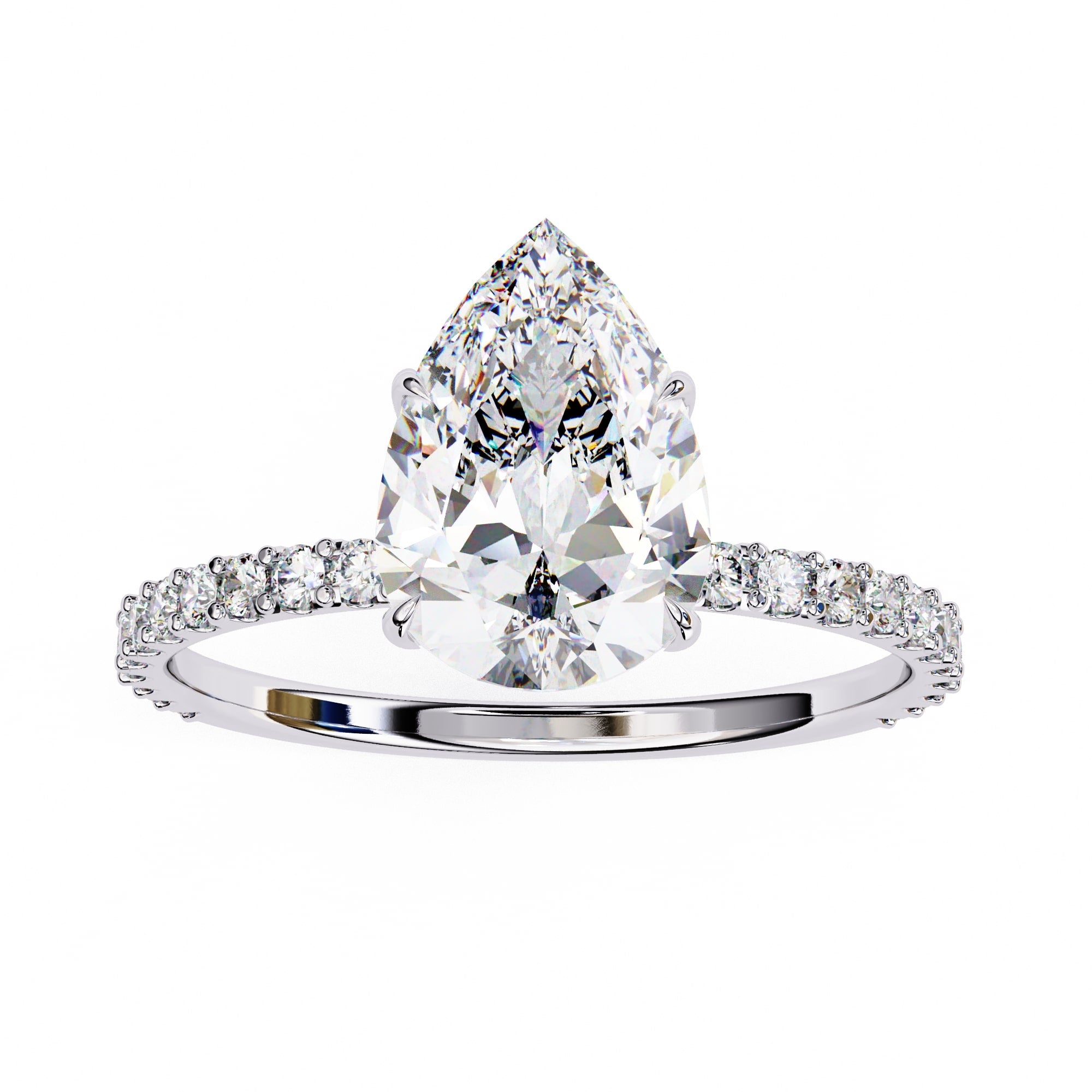 Pear Diamond Solitaire Accent Engagement Ring