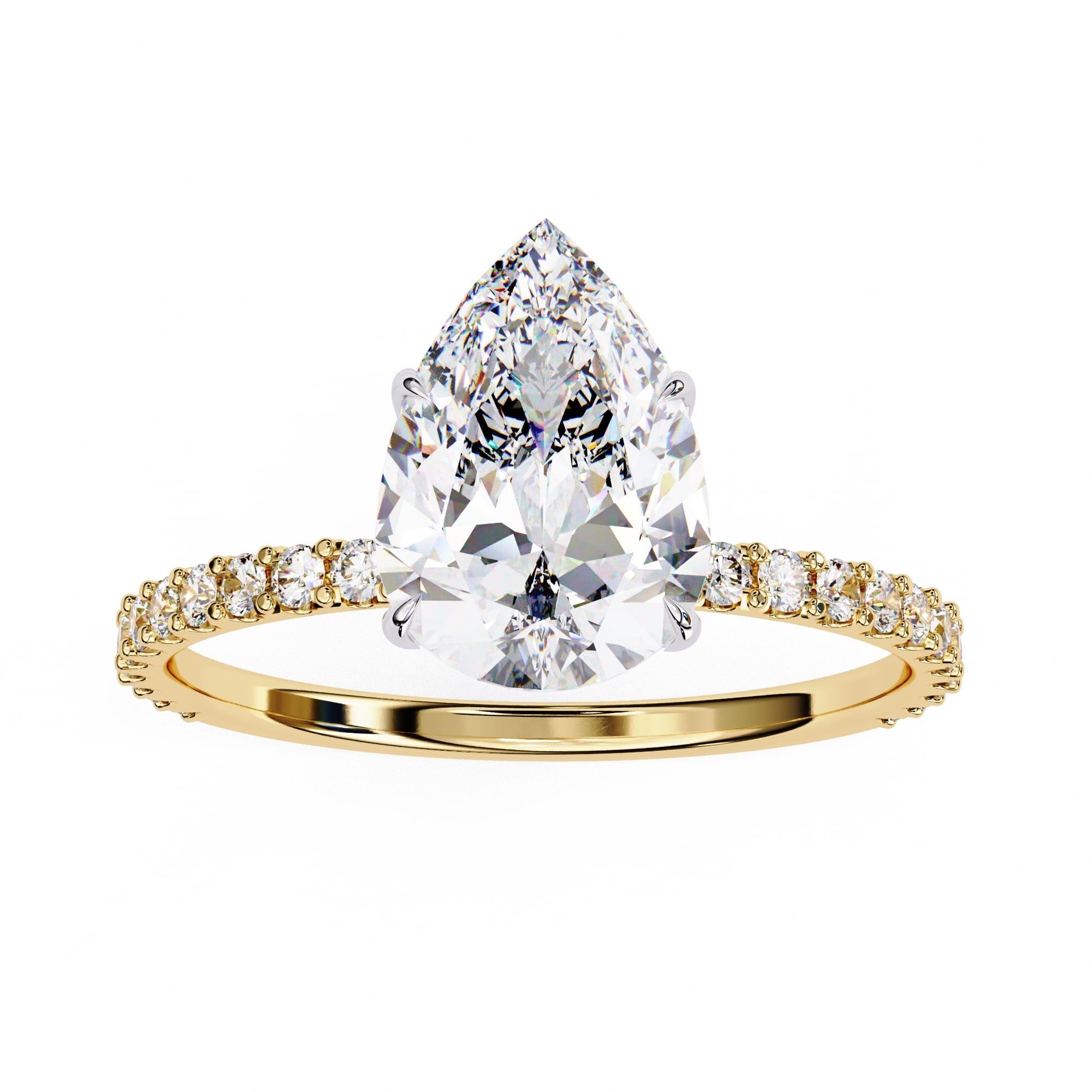 Pear Diamond Solitaire Accent Engagement Ring
