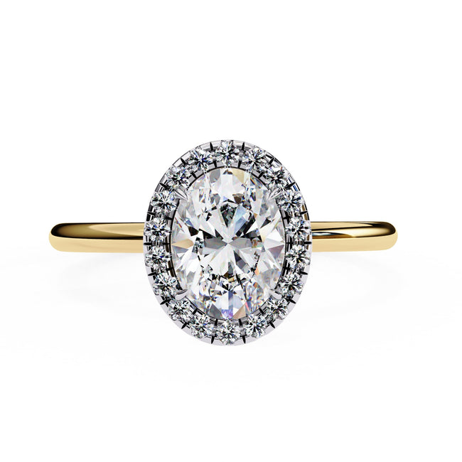 Oval and Round Cut Lab Grown Diamond Halo Engagement Ring