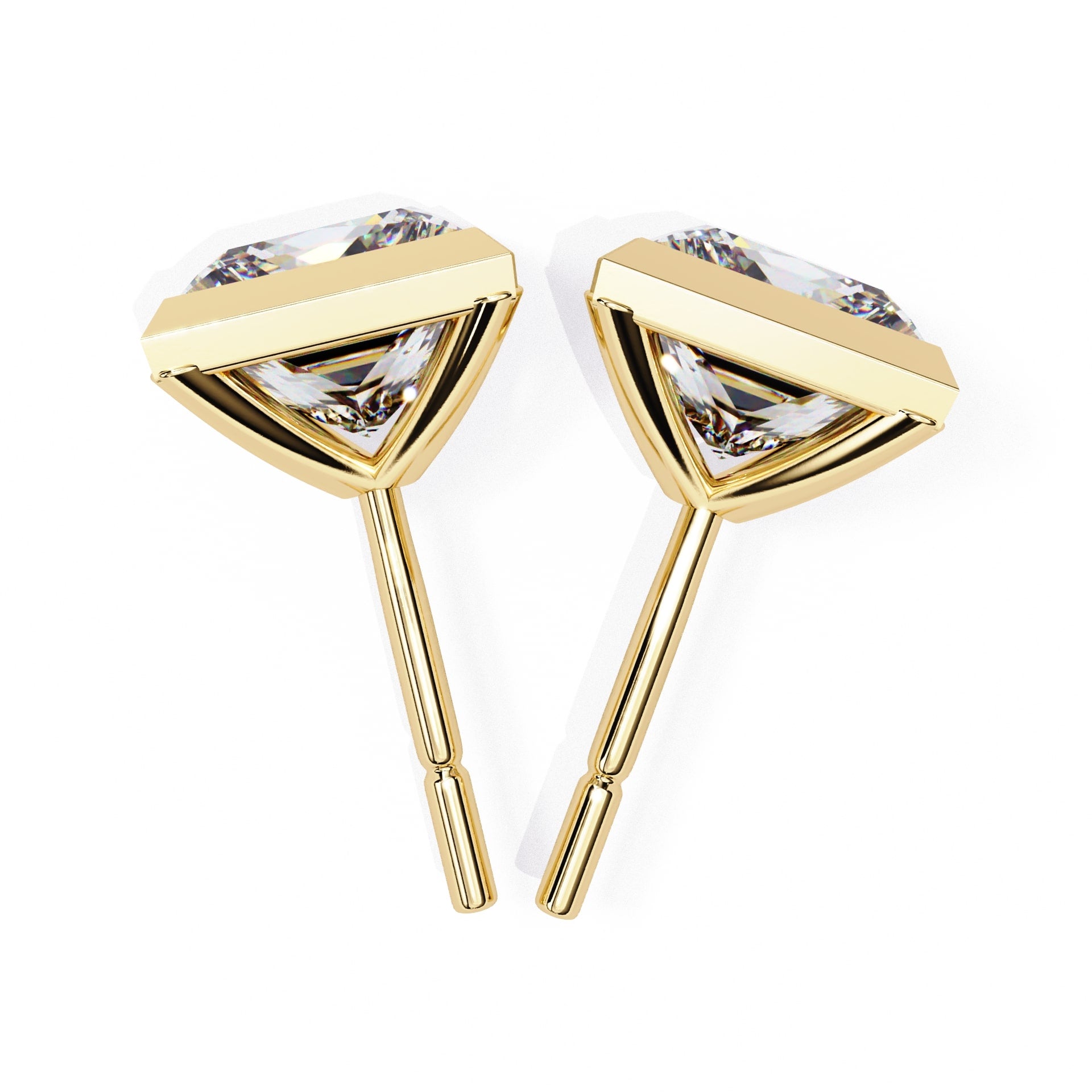 Bezel Set Princess Diamond Stud Earrings