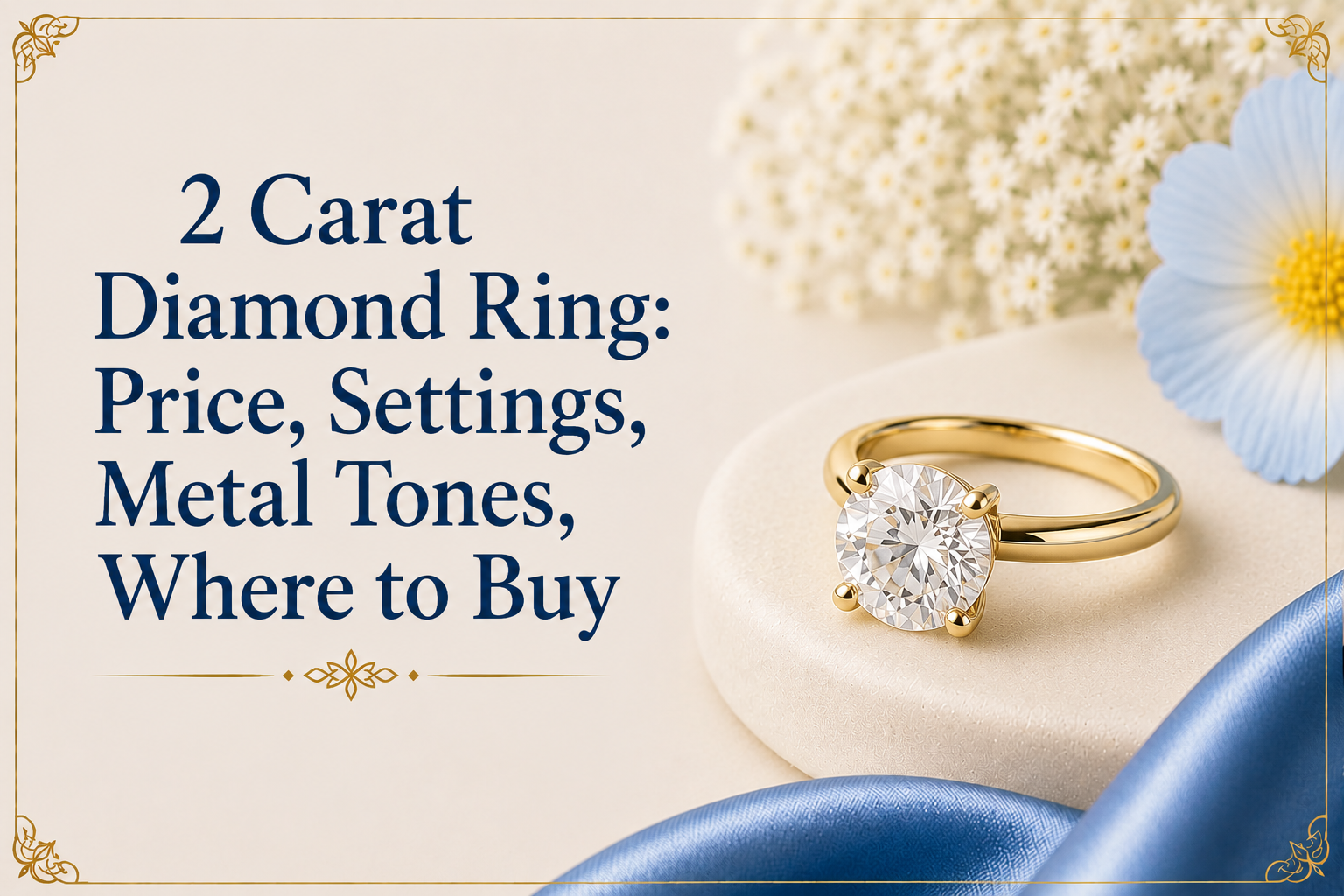 2 carat round brilliant cut diamond yellow gold ring four prongs setting.