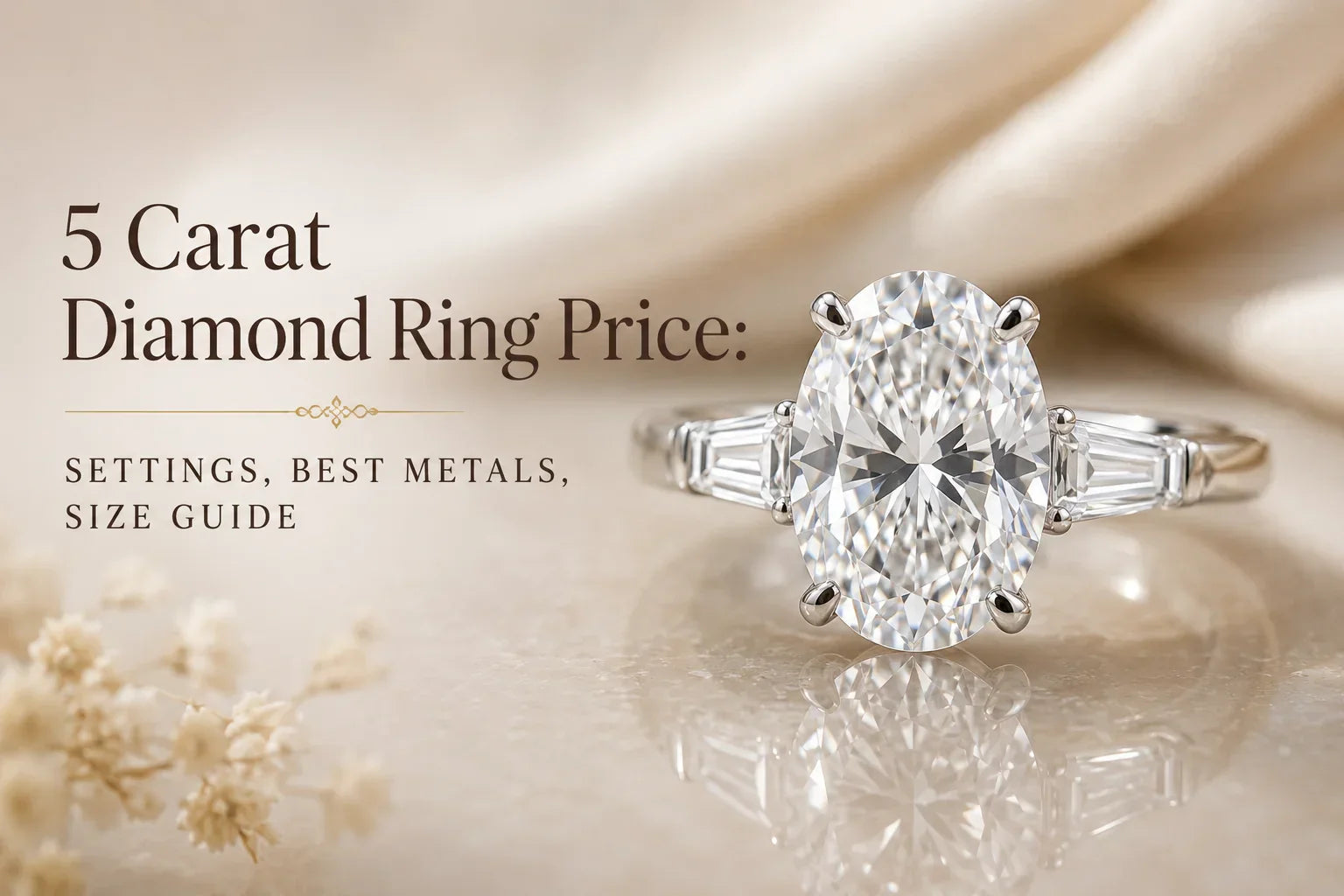 5 carat diamond ring price, settings, metals, and size.