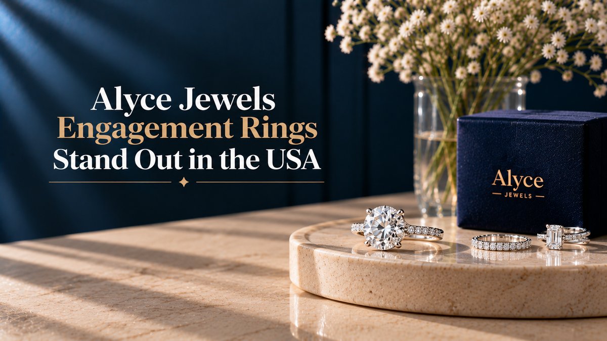 Alyce Jewels offers luxurious diamond engagement rings featuring round and emerald-cut lab-grown diamonds.