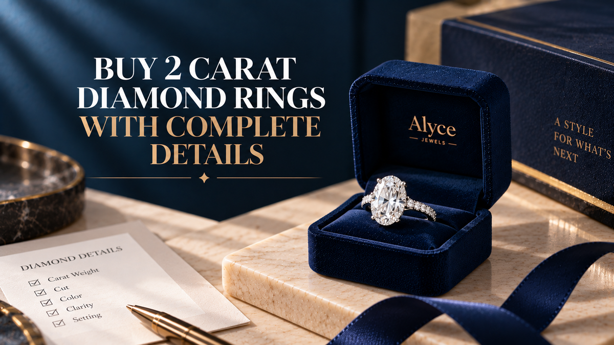 White gold 2-carat oval diamond accent engagement ring for a woman in the Alyce Jewels box.