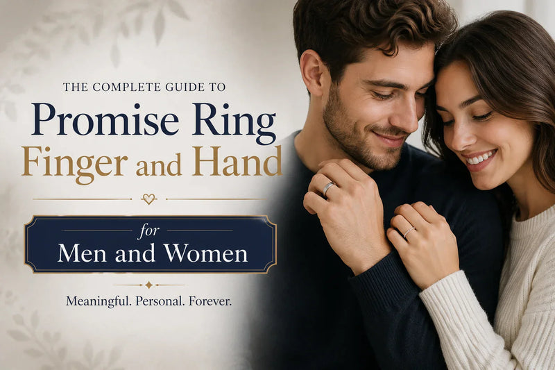 Couple wearing promise rings with a guide on which finger and hand to wear a promise ring for men and women.