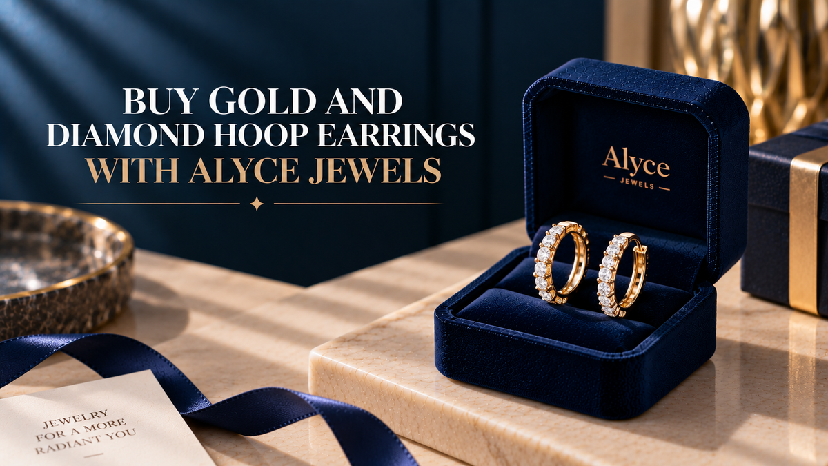 Diamond and gold hoop earrings for women made by Alyce Jewels.