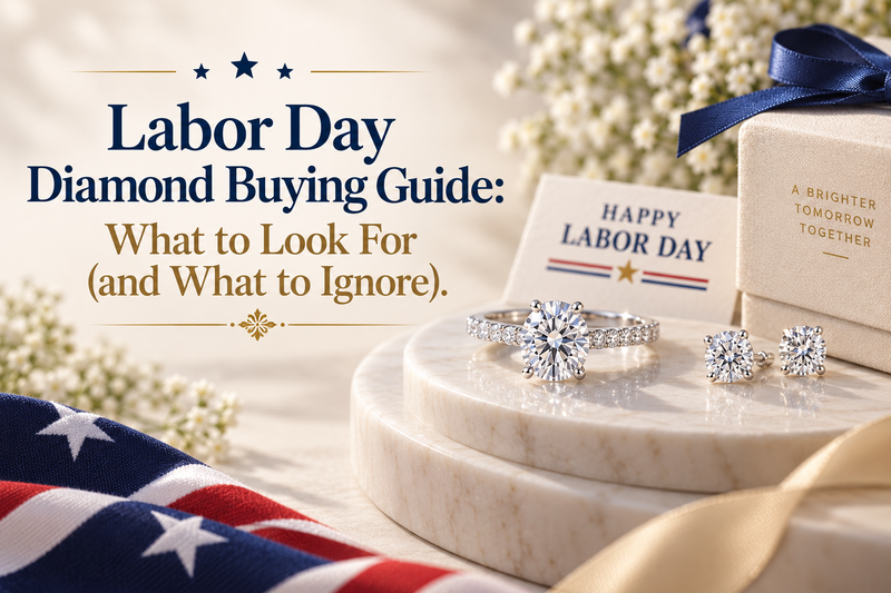 Labor Day diamond jewelry buying guide with complete information, including ring and earring options.