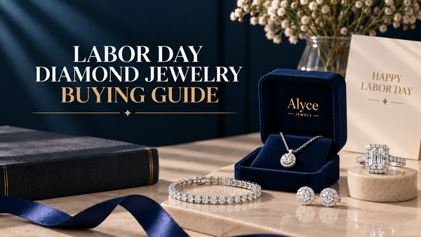 Labor Day diamond jewelry buying guide with complete information, including ring and earring options.
