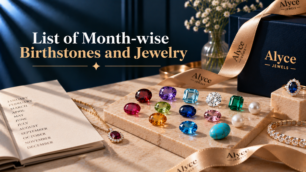 January to December month birthstone lists and jewelry from Alyce Jewels.