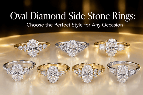 Oval shaped side stone ring made with a platinum, white and yellow gold metal.