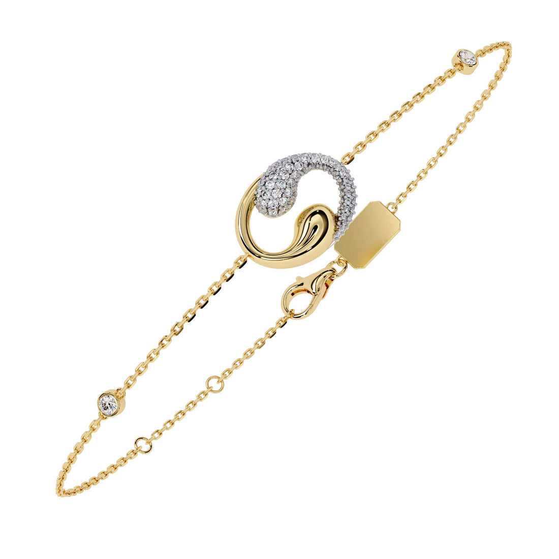  Round Lab Grown Diamond  Swirl Chain Link Bracelet in yellow Gold 