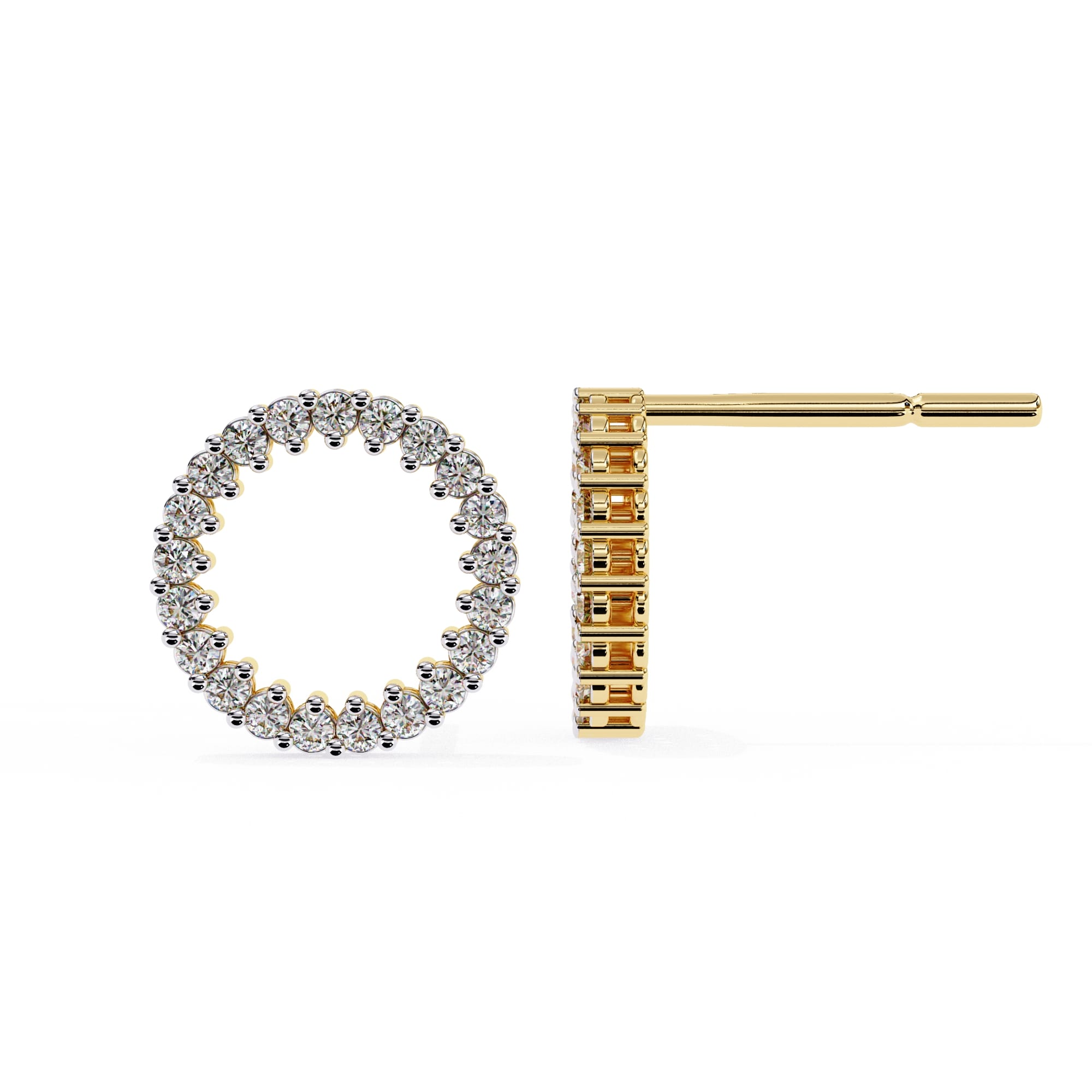 Gold and diamond earring on a white background