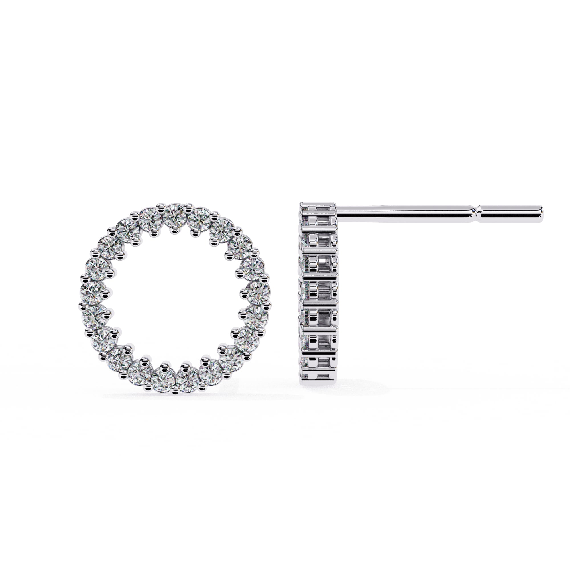 Two silver earrings on a white background