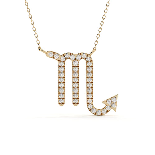 0.93 carat round lab grown diamond Scorpio zodiac pendant in yellow gold with a delicate matching chain.