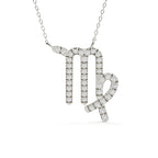 Diamond-encrusted Virgo zodiac symbol necklace on a white background
