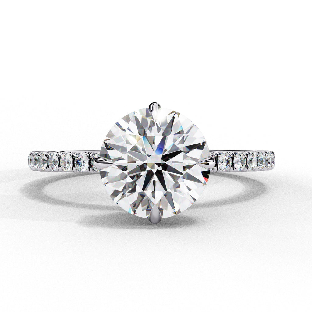 2.67 Carat Round Cut Lab Diamond Claw Prongs Hidden Halo Ring