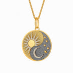 14K Yellow Gold Sun Moon Pendant