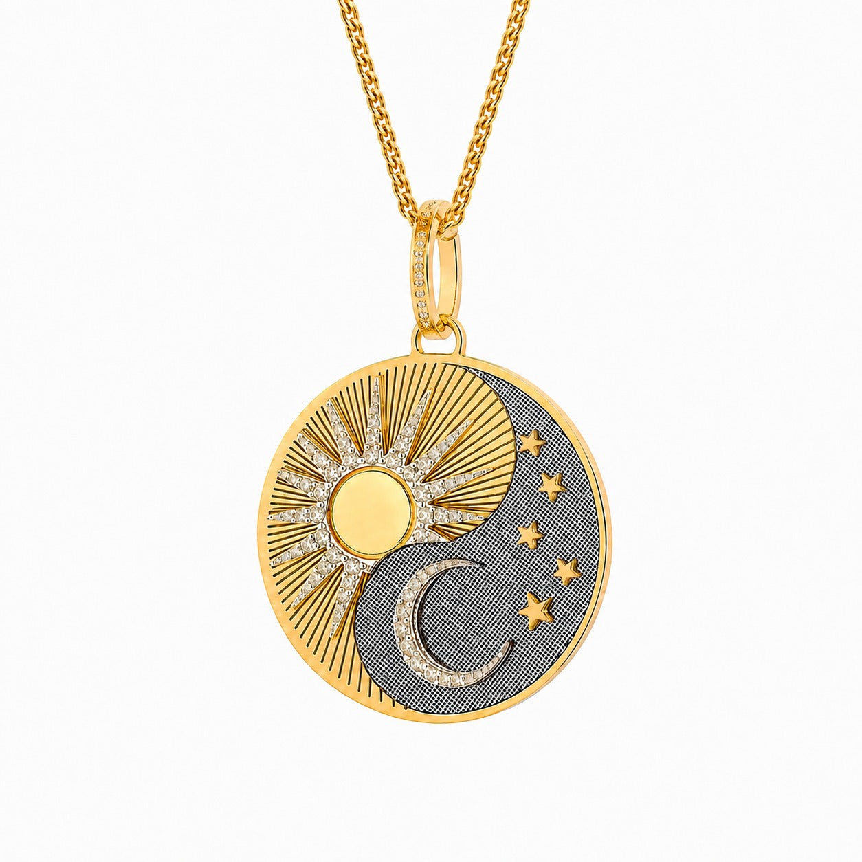 14K Yellow Gold Sun Moon Pendant