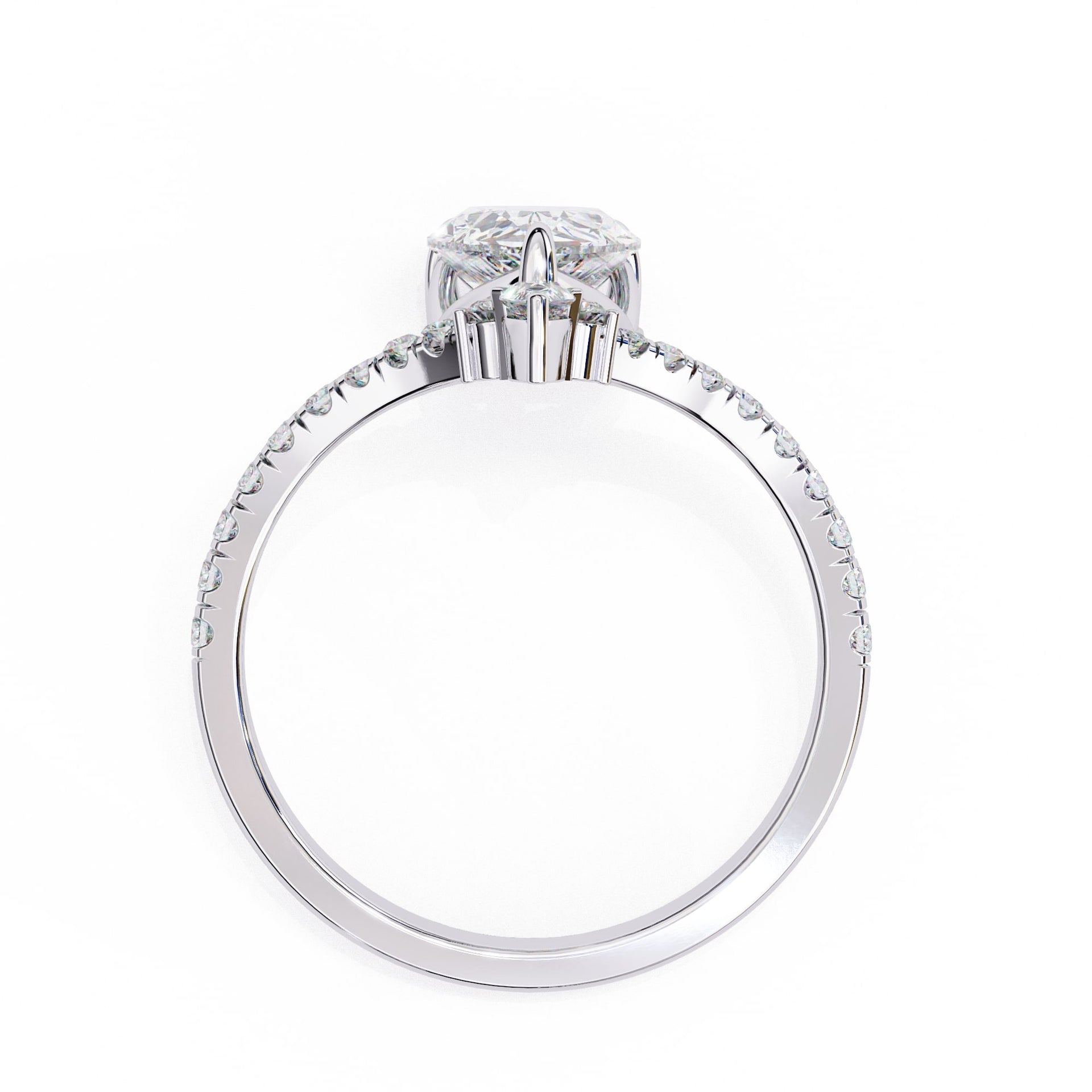 Diamond ring with a clear gemstone on a white background