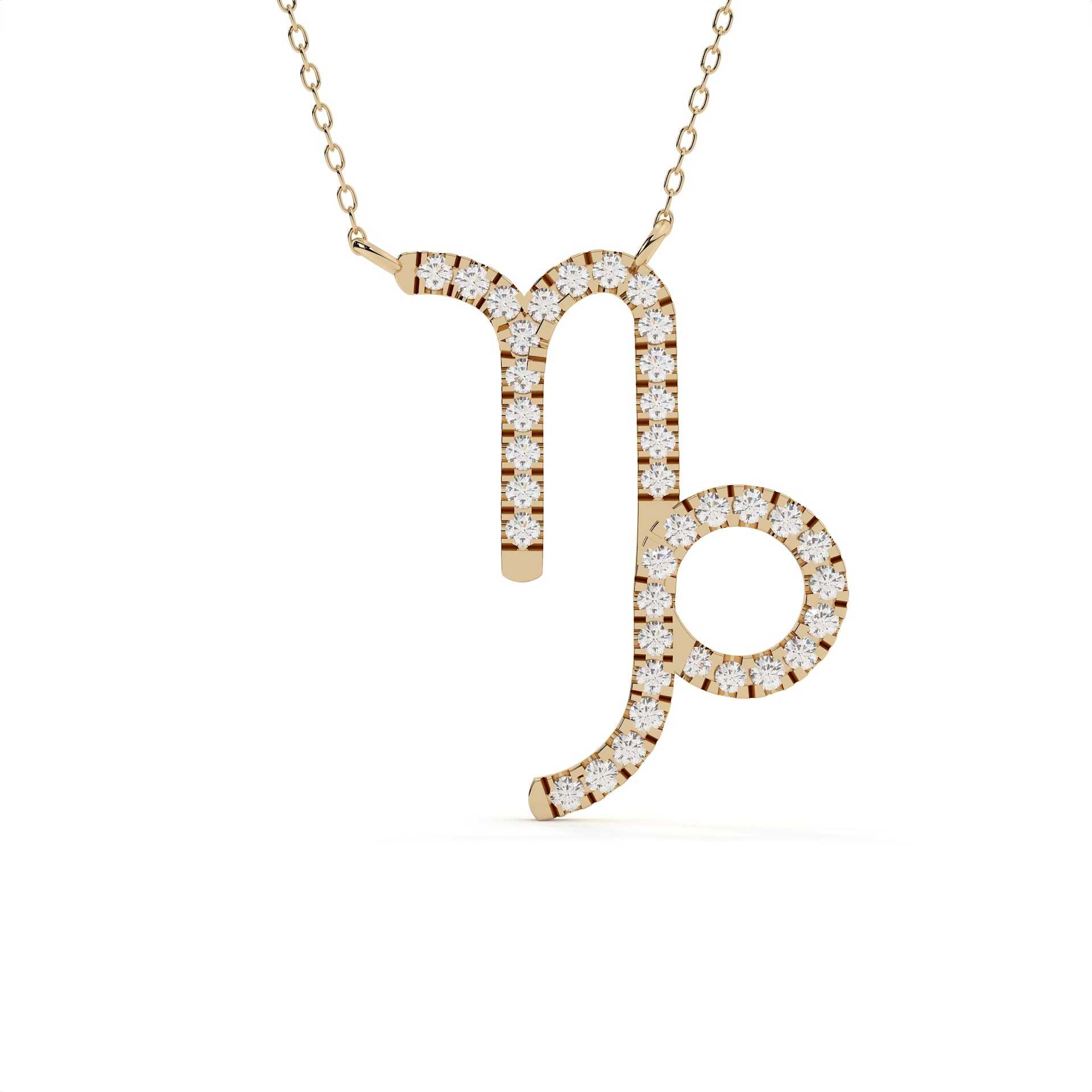 1.09 carat round cut lab diamond Capricorn zodiac pendant in yellow gold with a delicate matching chain.