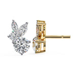 Round and Marquise Yellow Gold diamond Stud earring 