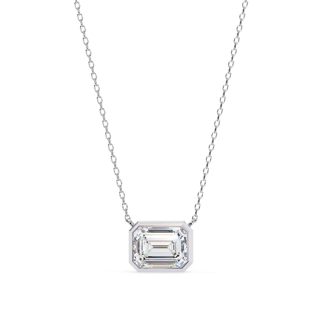 1.90 Carat Emerald Cut Lab Created Diamond Solitaire Bezel Pendant