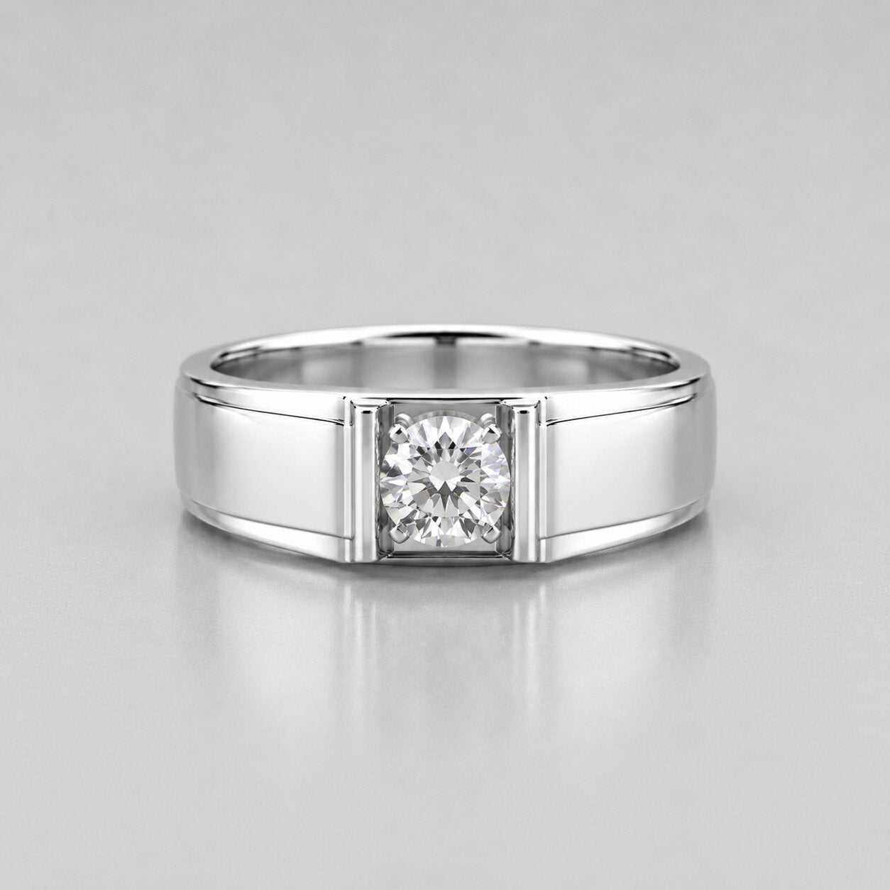 1.25 Carat Round Cut Lab Grown Diamond Men Bar Set Solitaire Ring