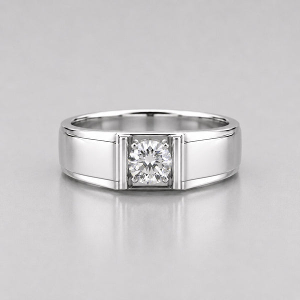 Round Cut Lab Grown Diamond Men Bar Set Solitaire Ring