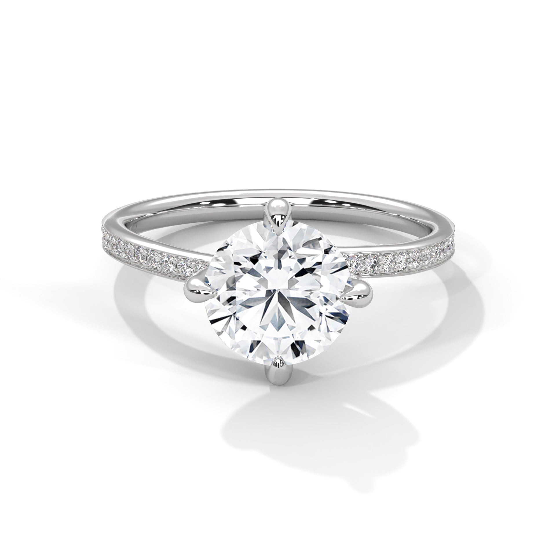 Round Lab Diamond Solitaire Accent Engagement Ring With 4 Prongs