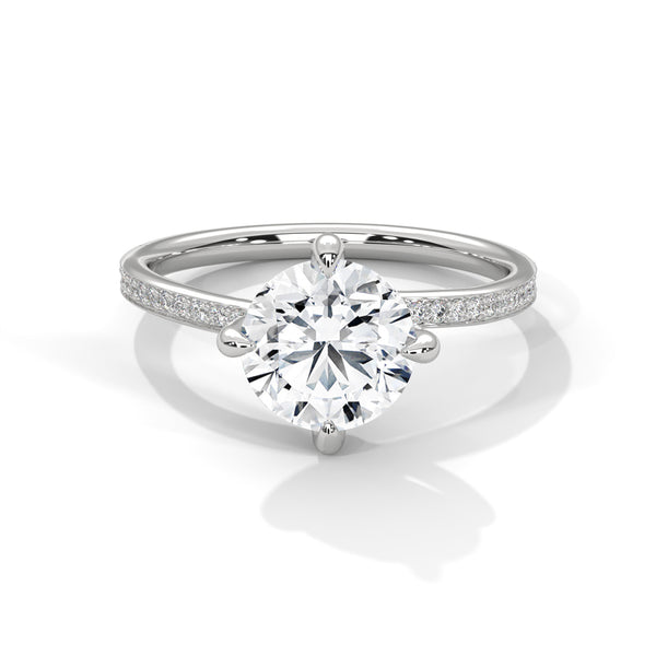 Round Lab Diamond Solitaire Accent Engagement Ring With 4 Prongs